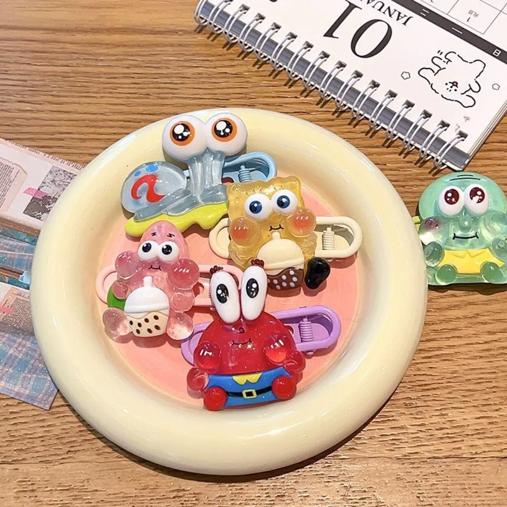 Cute Cartoon SpongeBob, Patrick, Mr. Krabs, and Squidward Hair Clips, Girls' Headwear Gift Set