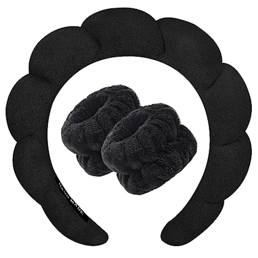 

Spa Headband for Washing Face Wristband Sponge Makeup Skincare Headband Terry Cloth Bubble Soft Get Ready Hairband for Women Gi