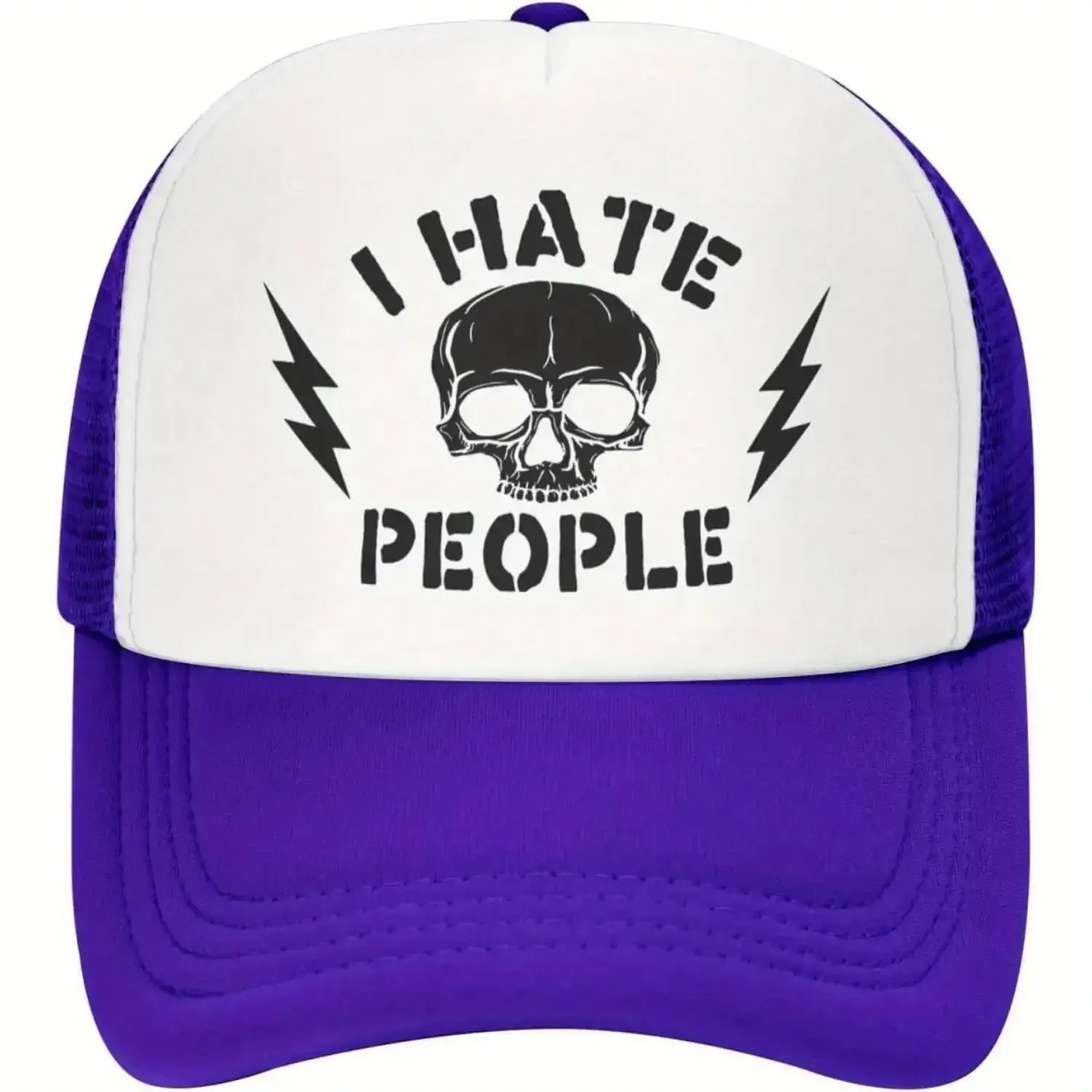I Hate People Skull Lightning Trucker Hat Funny Adult Adjustable Mesh Baseball Cap