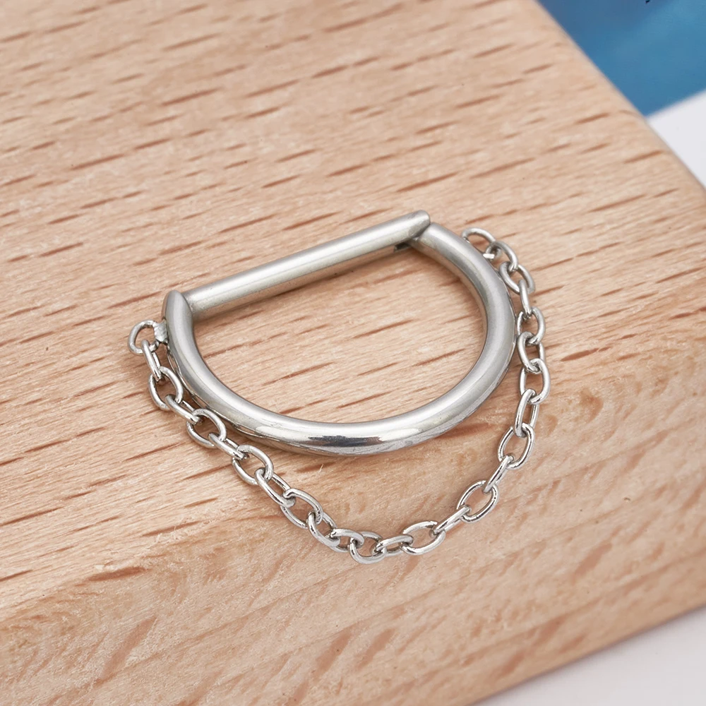 Piercing Nose Ring G23 Titanium D Shape Segment Ring Clicke Jewelry CZ Nose Earring Lip for women Half Ring Cartilage