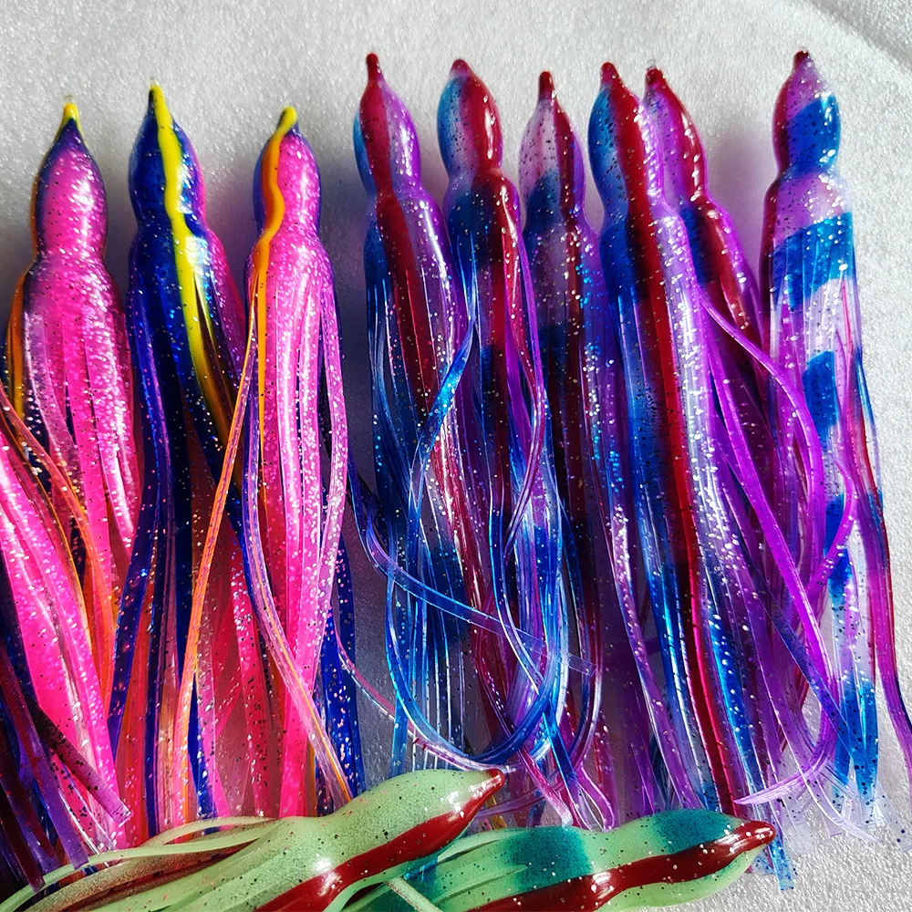 10 Stück 15 cm weiche leuchtende Oktopus-Röcke, Köder aus Silikon für Thunfisch, Mahi, Trolling, Hoochie, leuchtende Tintenfisch-Röcke, Jigging, Meeresfischköder – Detail 1