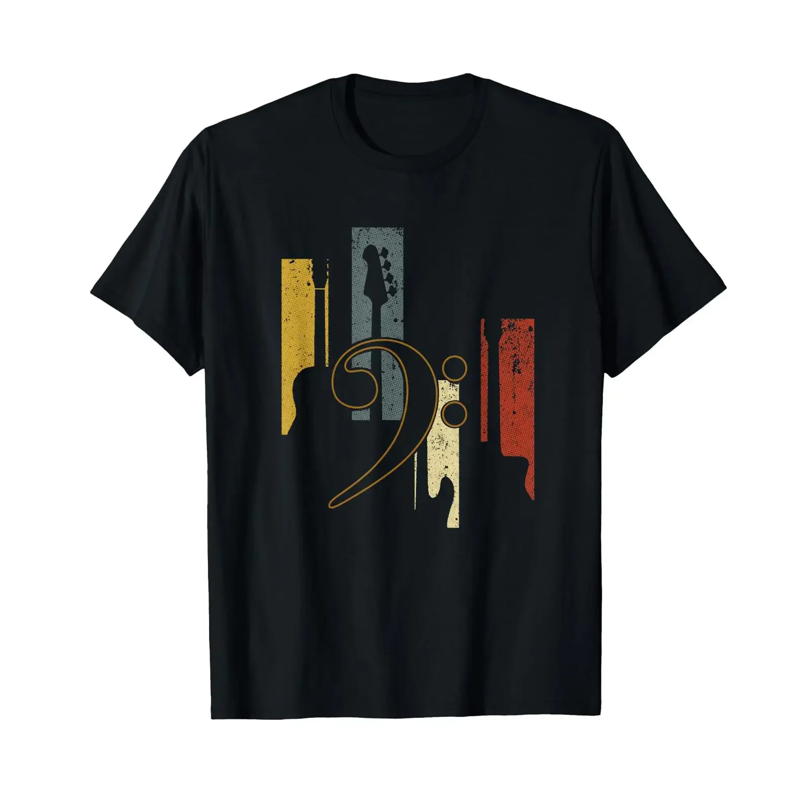Bass Clef Vintage Guitar Players Music T Shirt vintage Washed Comfortable fashion Soft Stretched Versatile homme Stylish