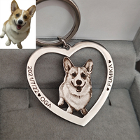 Customized Pet Photo Collar Pendant Keychain Personalized Heart Design Custom Picture Nameplate Keychain Laser Engraved Jewelry