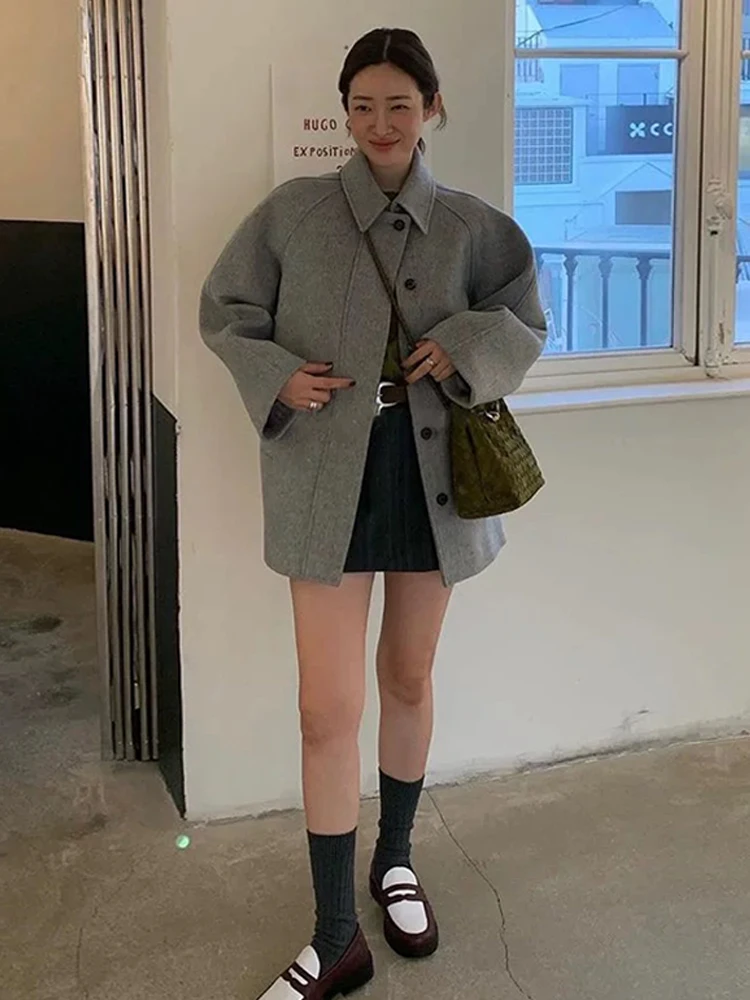 Cappotto di Lana per Donna, Versione Coreana, Casual da Ufficio, Caldo, Tessuto Soffice in Poliestere, Monopetto