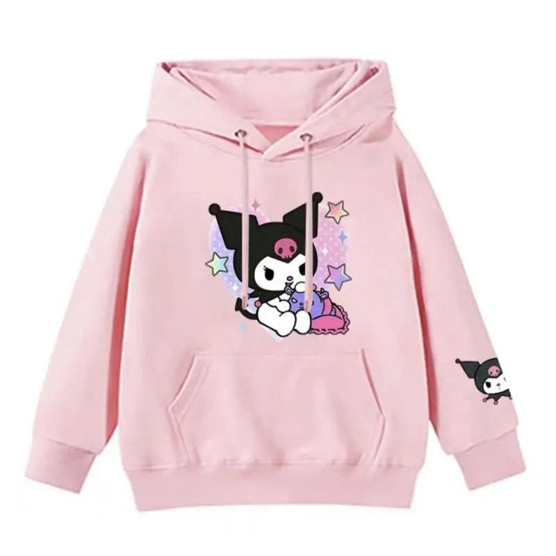 Sanrio Girl Hooded Sweatshirt Kuromi Autumn and Winter Plus Velvet Sweet Clothing Printing Cartoon Fashion Leisure Loose Hoodie