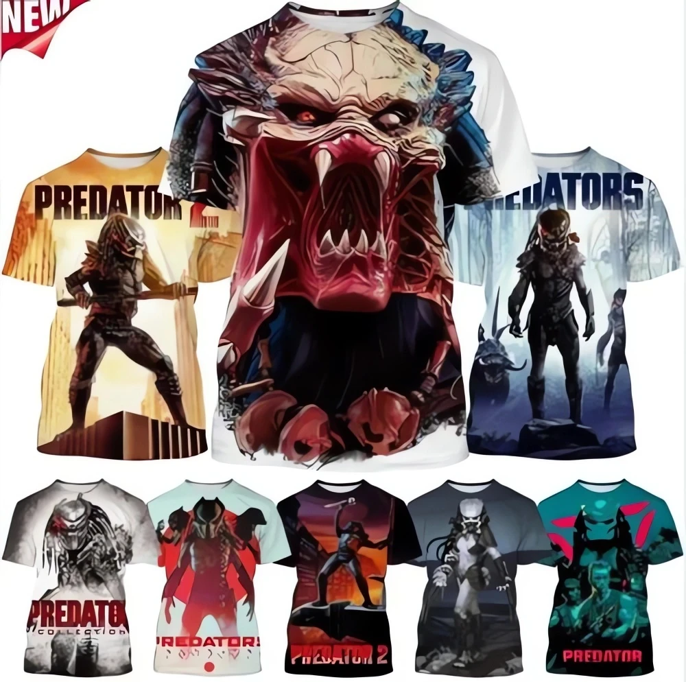 Horror Movie Predator 3D Printed men's Short Sleeved T-shirt Top Casual Round Neck T-shirt Oversized Loose Clothing Fashionable