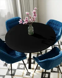 Black Solid Color Round Elastic Edged Table Cover Protector Cloth Waterproof Polyester Tablecloth Rectangle Fitted Table Cover