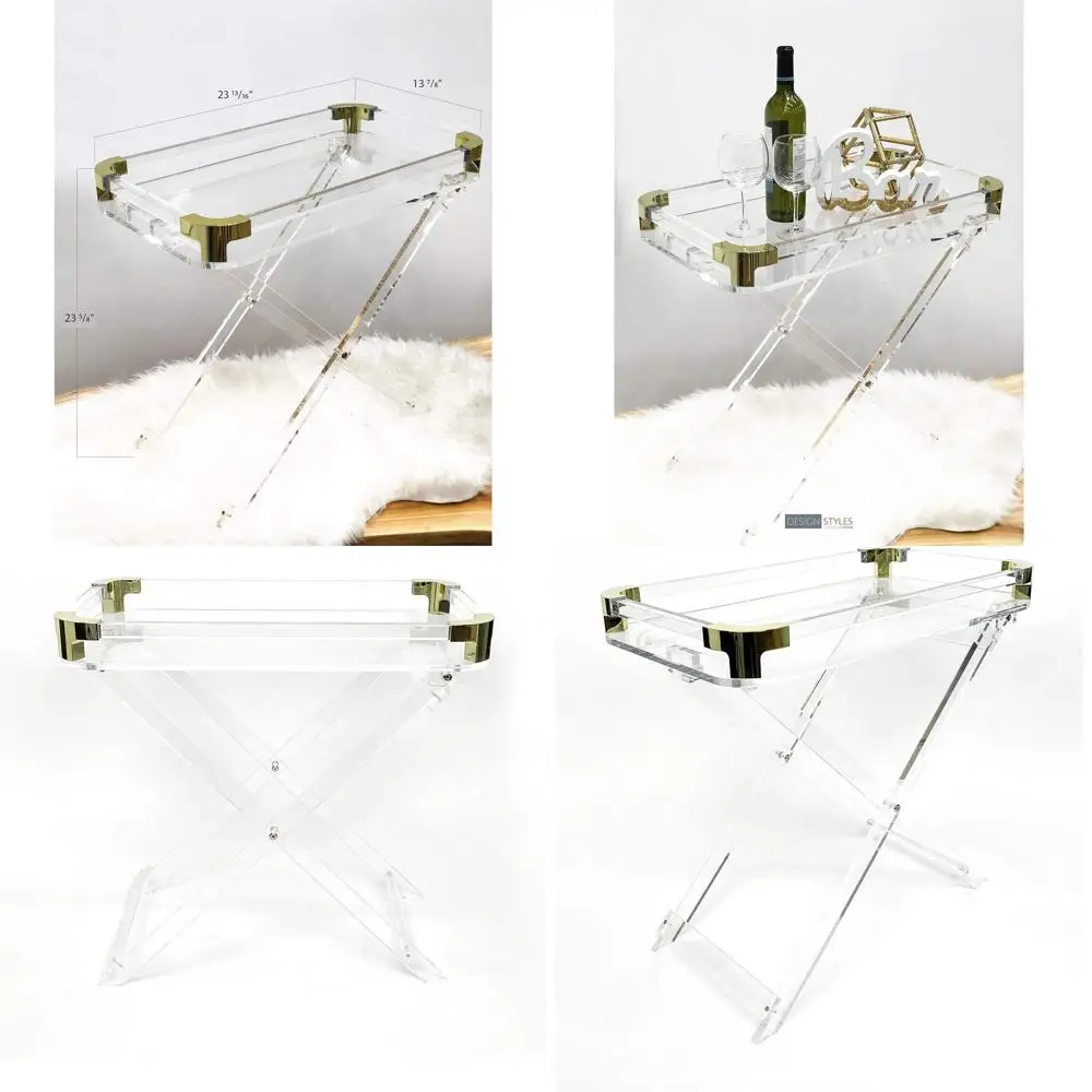 

Clear Acrylic Serving Tray Table with Gold Trim - Chic Accent for Kitchen & Bar