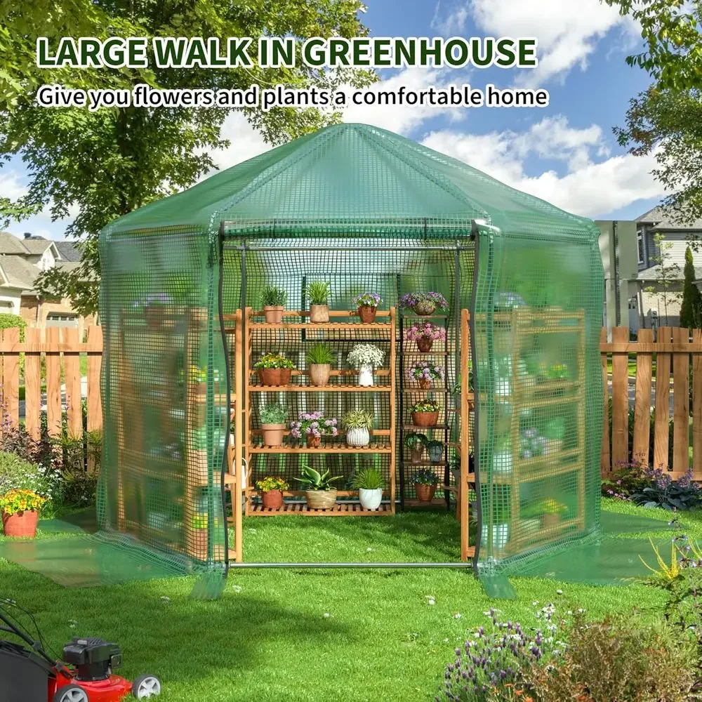 Heavy-Duty Outdoor Walk-In Greenhouse, 9.4x9.4x8.2ft, Double Layer 180g PE Cover