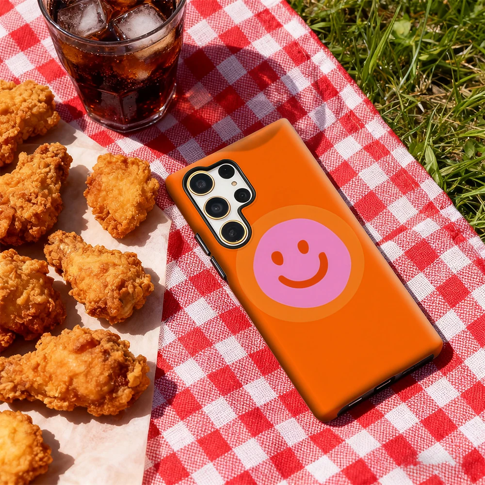 ГОРЯЧИЙ Ретро розовый чехол для телефона с улыбкой на лице для Samsung Galaxy S20 FE S22 S24 S25 Plus Ultra 4G 5G Роскошная двухслойная задняя крышка Funda