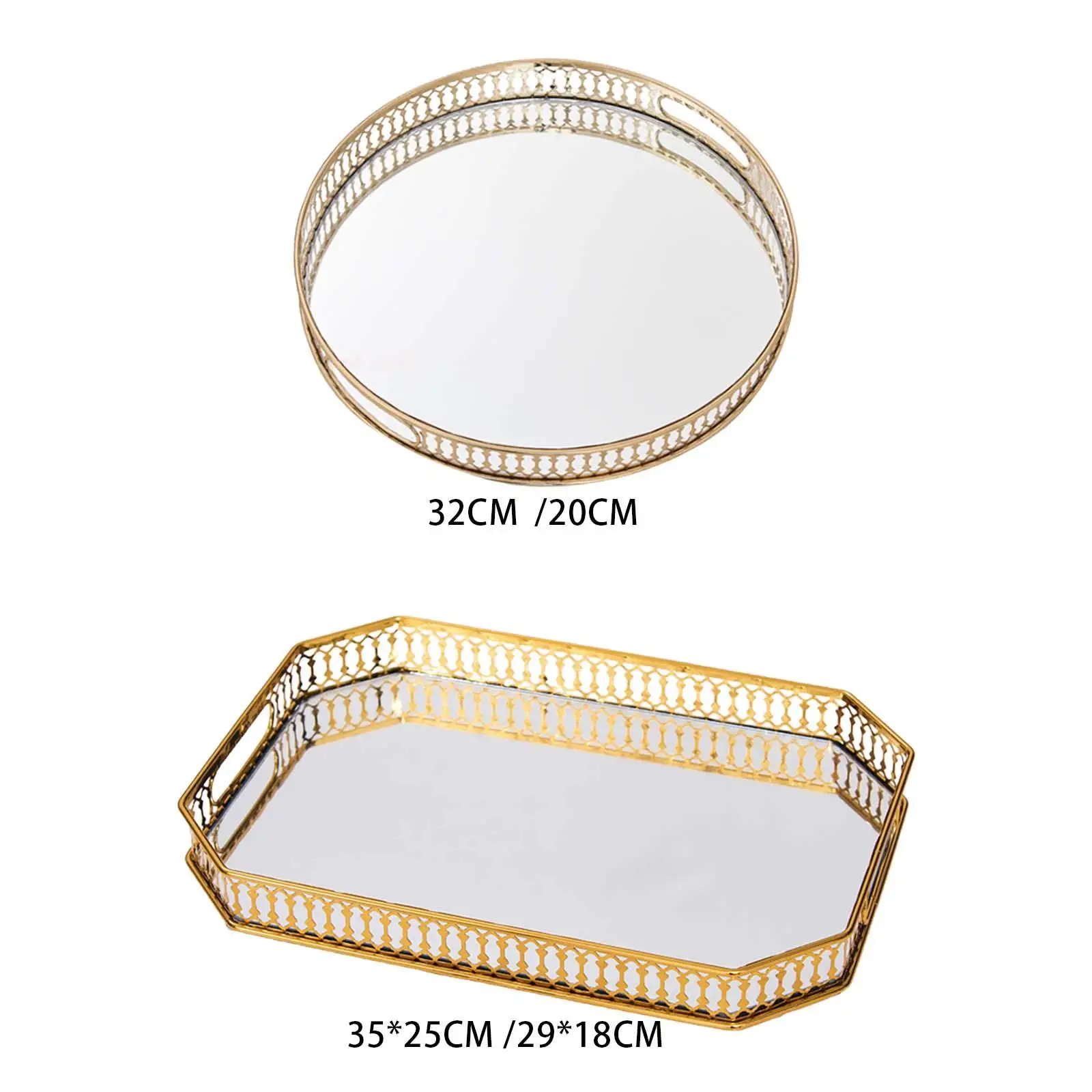 Vanity Tray Jewelry Tray Cosmetic Hollow Handle Makeup Organizer for Cosmetics Dressing Room Countertop Bathroom Breakfast