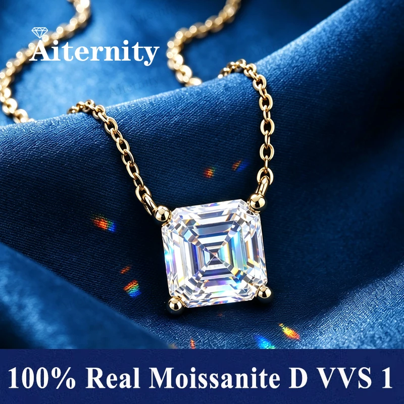 Asscher Cut 0.5-2.0 carat moissanite necklace S925 sterling silver D color VVS1 clarity Excellent cut Beautiful wedding jewelry