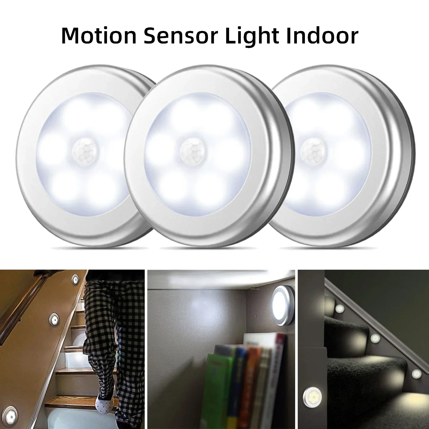 Luz de armario con Sensor inteligente, luz nocturna de noche para el hogar alimentada por batería, lámpara magnética inalámbrica para escaleras, armarios de cocina