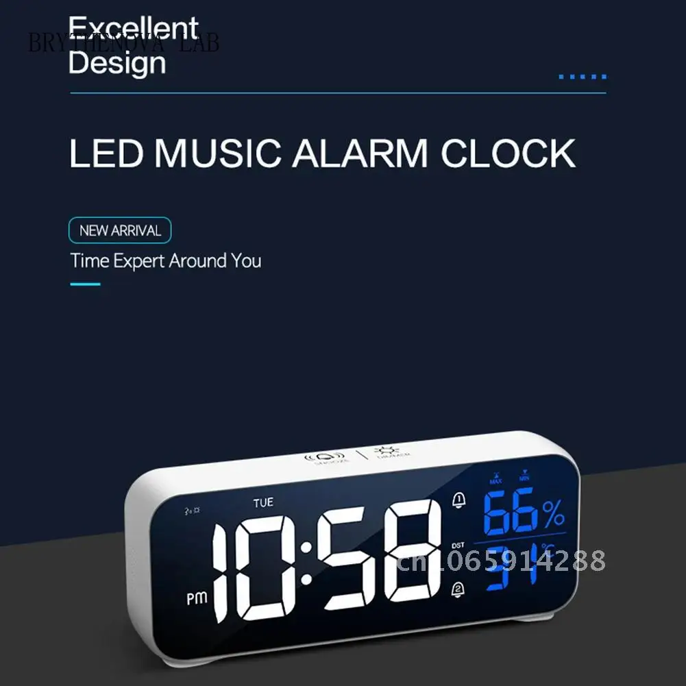 Electronics Led Digital Alarm Clock 12 / 24 Hour for Bedroom Mirror Table Room Office Adjustable Clocks Brightness Volume Home