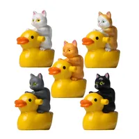Kawaii Resin Cat Riding Yellow Duck Ornament Home Decoration Figure Miniature Figures Statue Set Mini Figurines Desk Accessories