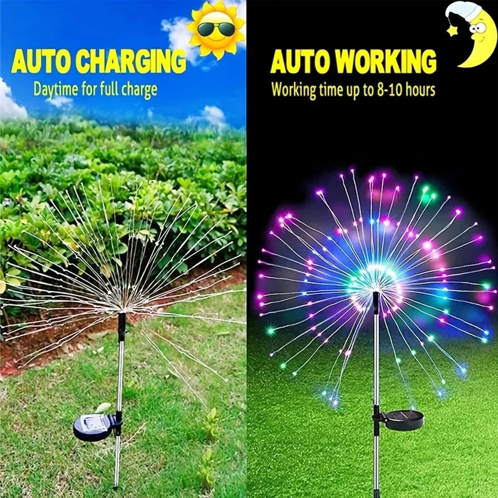 Outdoor Solar Vuurwerk Licht Waterdichte String Fairy Lampen Altijd aan/knipperende Grond Lamp Tuin Gazon Versieren Verlichting 150 LEDs