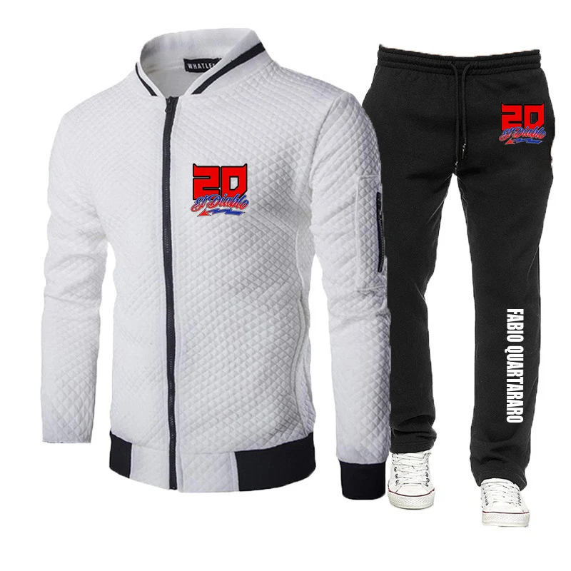 

2025 Spring Autumn Men's FABIO QUARTARARO WITH SIGNATURE Print Round Neck Jacket Coat+Casual Sweatpants Slim Sports Cotton Sets