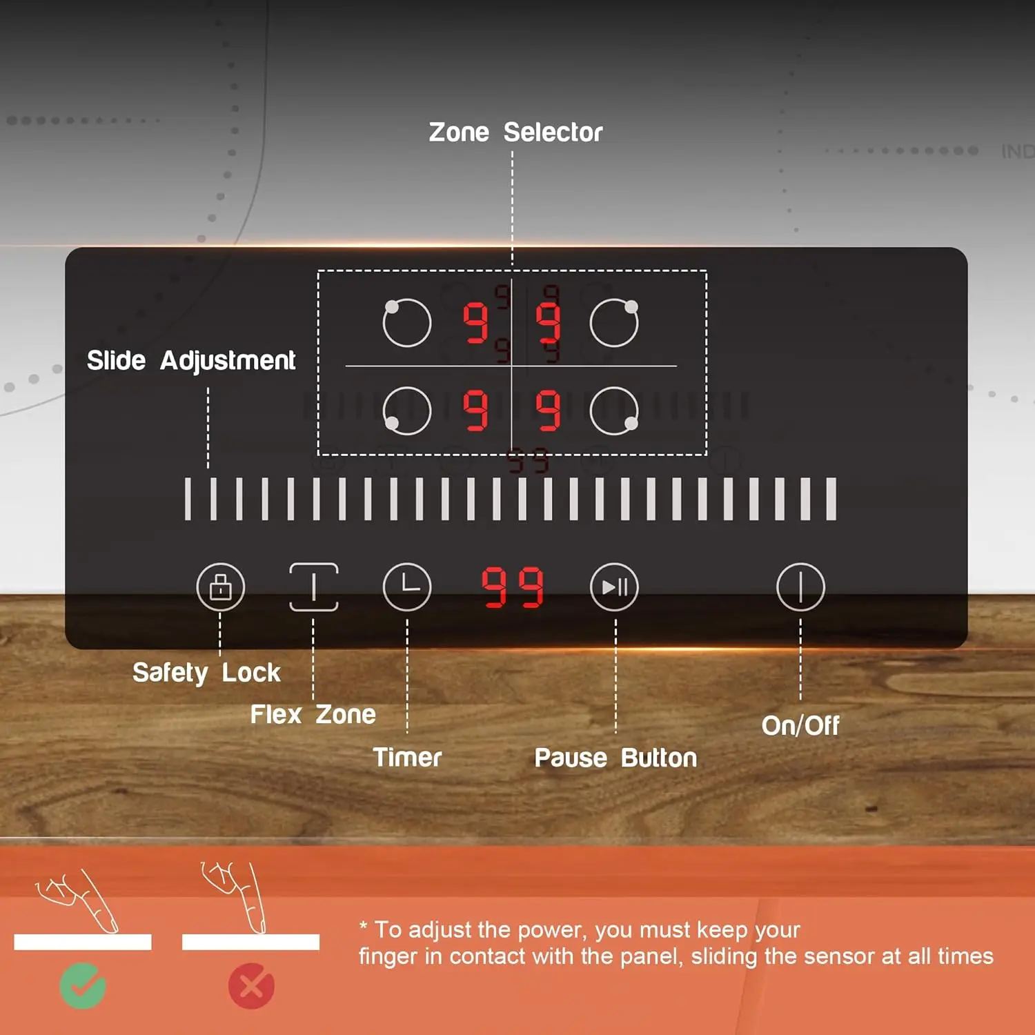 قابس موقد الحث الأبيض/الأسود من NOXTON، (المملكة المتحدة: 2200 وات/الاتحاد الأوروبي: 3500 وات) 4 مناطق مع منطقة شواء واحدة، لمسة 60 سم، قفل أمان، زجاج سيراميك #5
