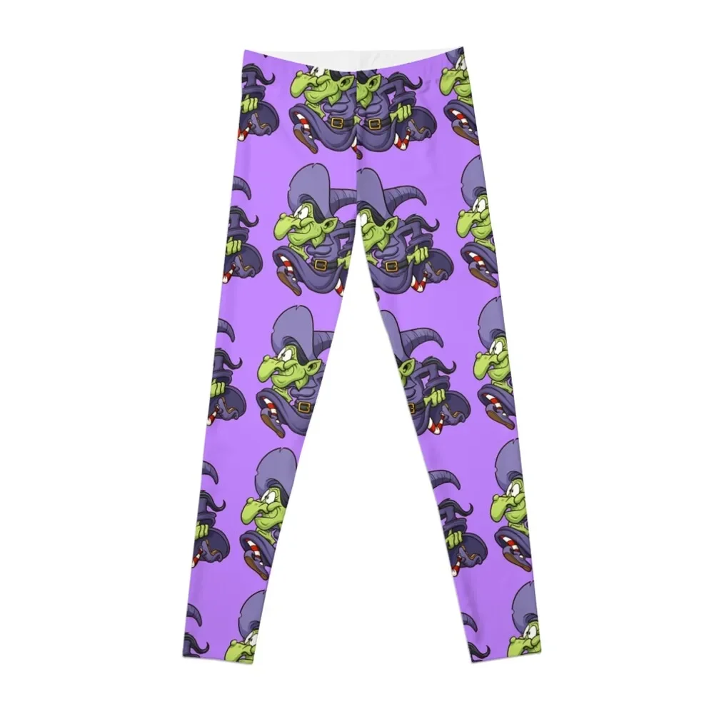 

Illustration of a witch, witchcraft, green witch, purple, happy Halloween, holiday, cheerful, vacation, family, print, Leggings