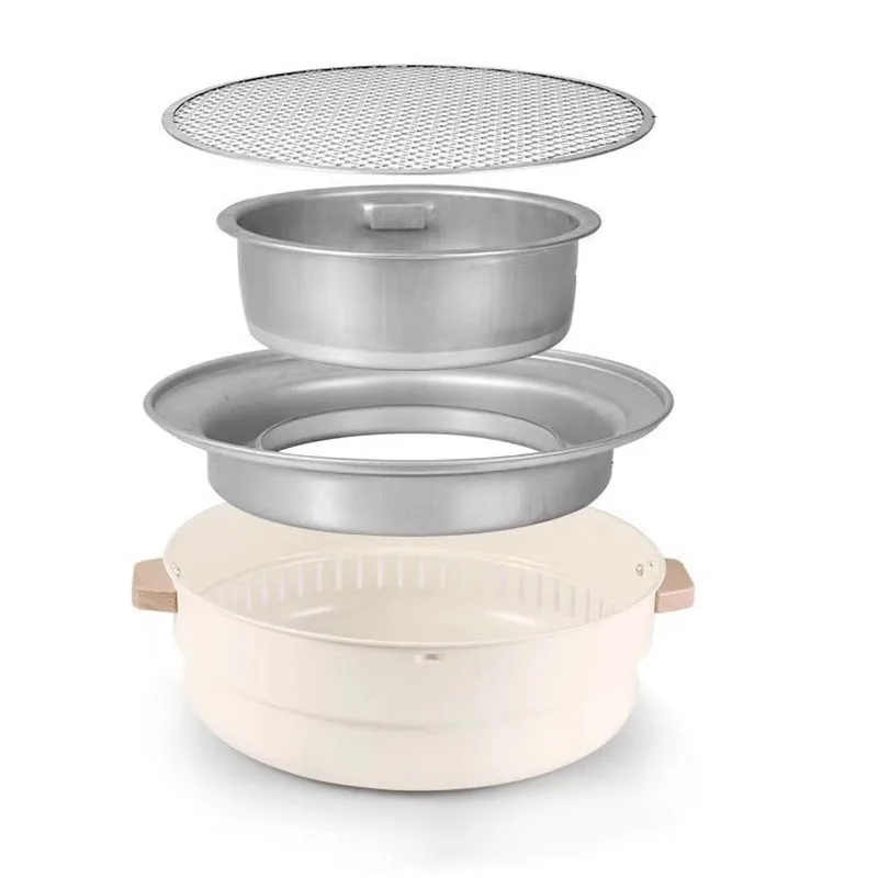 Outdoor multifunctional barbecue grill camping tea making baking tray net carbon baking basin stainless steel material with sink