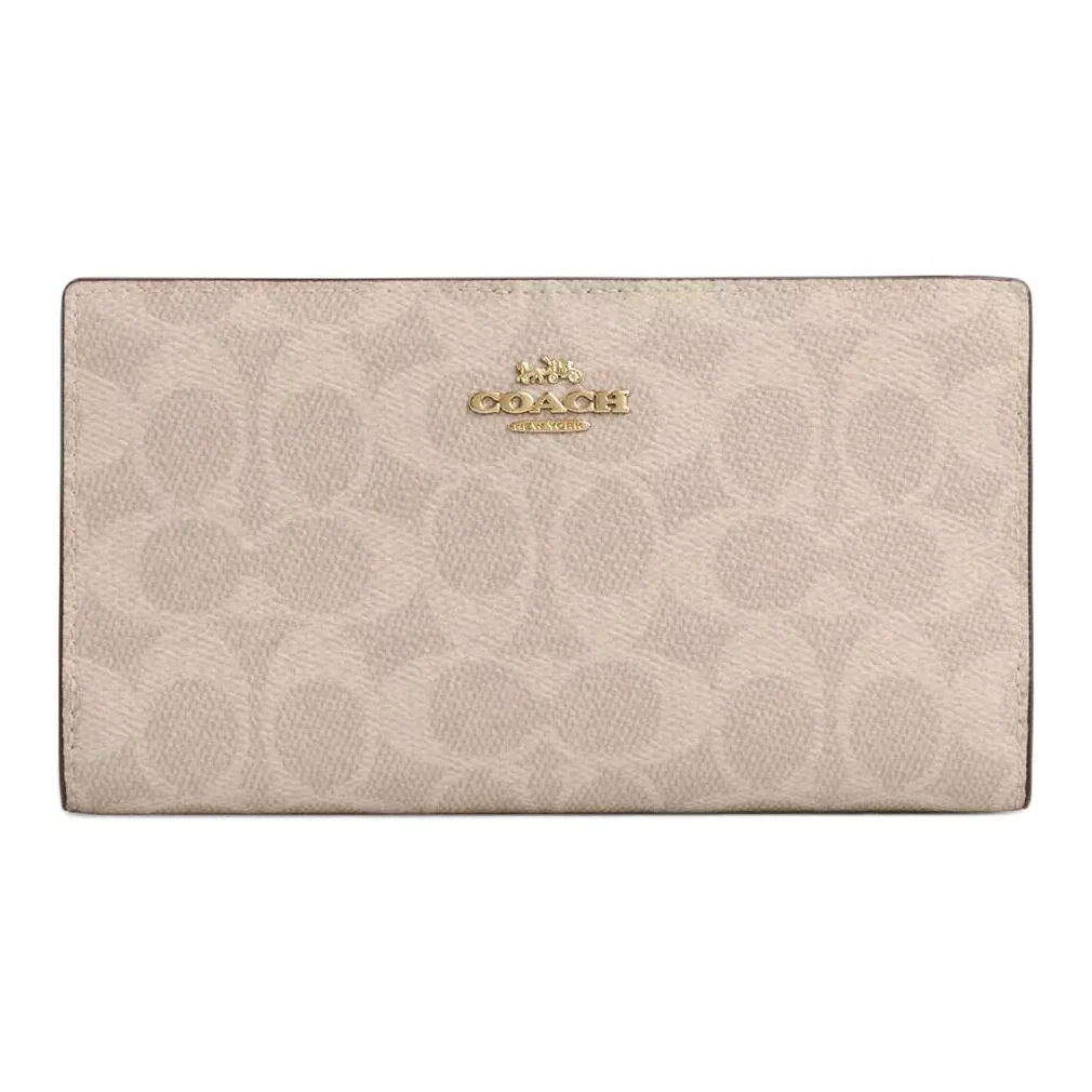 COACH SignatureCanvas Coated Canvas Wallet Women's Sand & White CW661-IMXDM