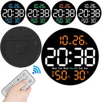 Remote Control 10 Inch LED Wall Clock Brightness Adjustable Large Screen Hanging Digital Clock Auto Dimming Date/Week Display