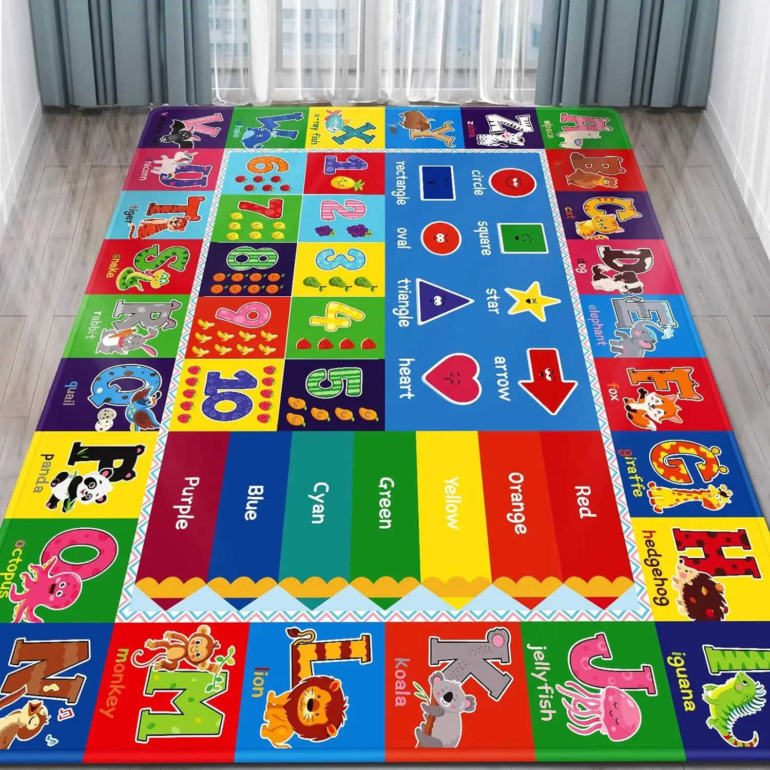 Colorful Alphabet ABC Animal Playmat for Kids Educational Mat NonSlip Carpet Toddler Baby Nursery Bedroom Living Room Decor