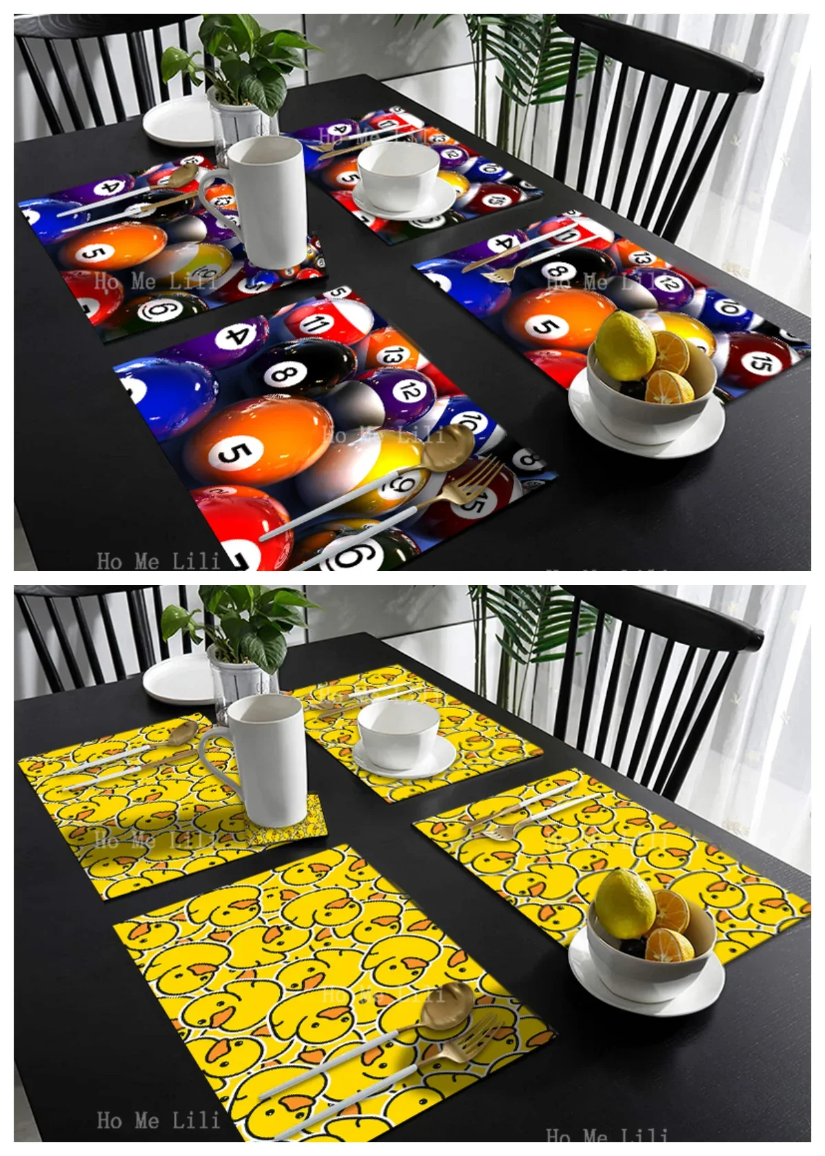 Colorful Stereosphere Billiards And A Flock Of Cute Little Yellow Ducks Place Mat