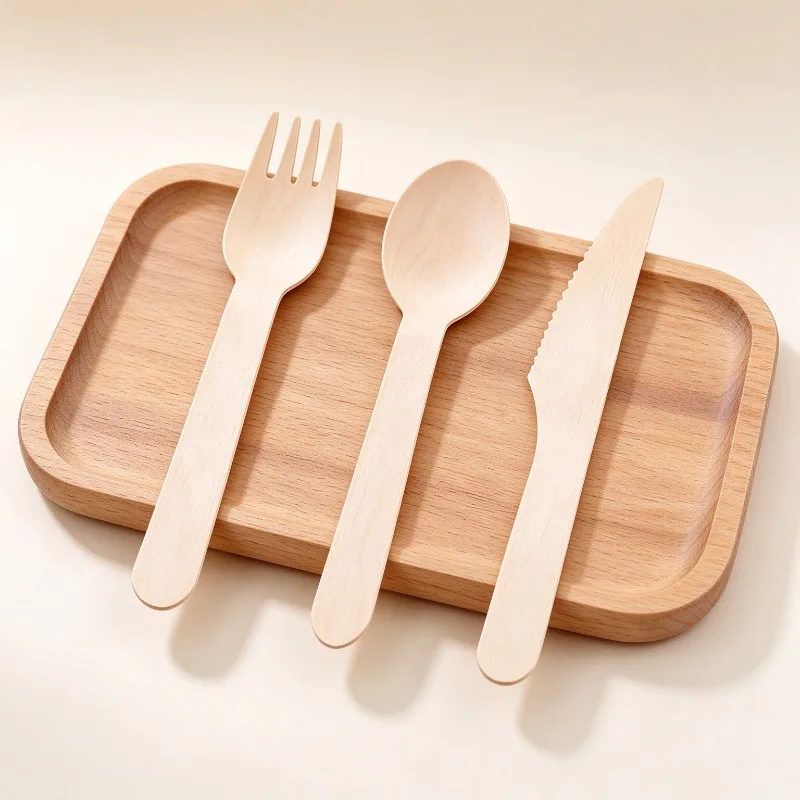 50/100/150PCS Disposable Wooden Utensils Set Natural Wood Fork Spoon Knife for Party Catering Picnic Camping Takeaway Supplies