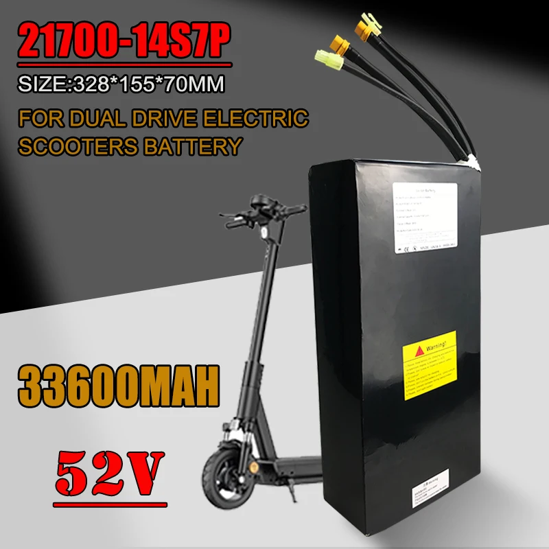 52V 33.6Ah 14S7P Li-ion Rechargeable Battery Pack 21700 33600mAh Dual Port Fast Charging , Suitable for Dual Drive Scooters