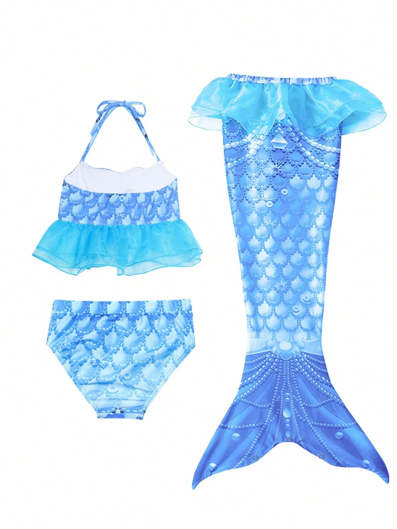 

3pcs Adult Mermaid Tail Bikini Set With Mesh Cover Up Swimwear
