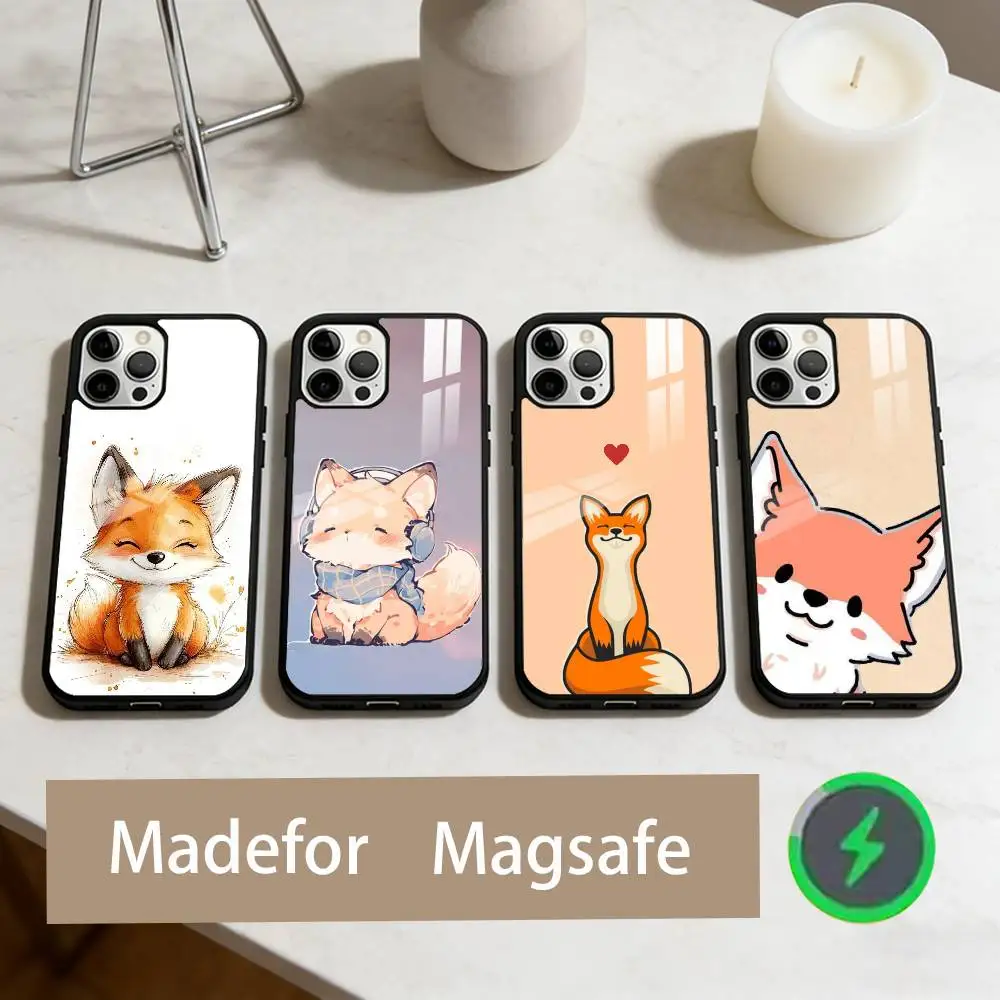 

C-Cute Cartoon Animal Fox Phone Case For iPhone17,16,15,14,13,12,11 Plus,Pro Max Magnetic For Magsafe Wireless Charging