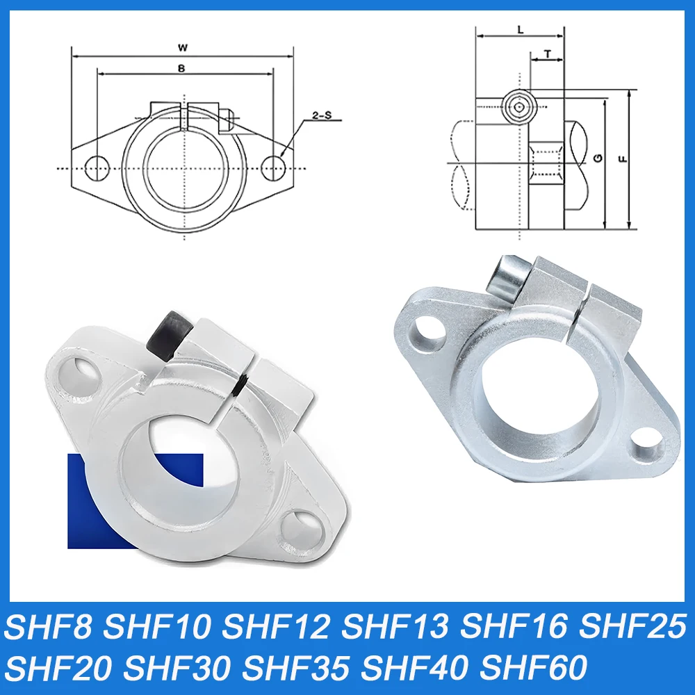 1Pcs SHF8 SHF10 SHF12 SHF13 SHF16 SHF20 SHF25 SHF30  SHF60 Linear Shaft Support For CNC Router Mechanical Equipment Spare Part