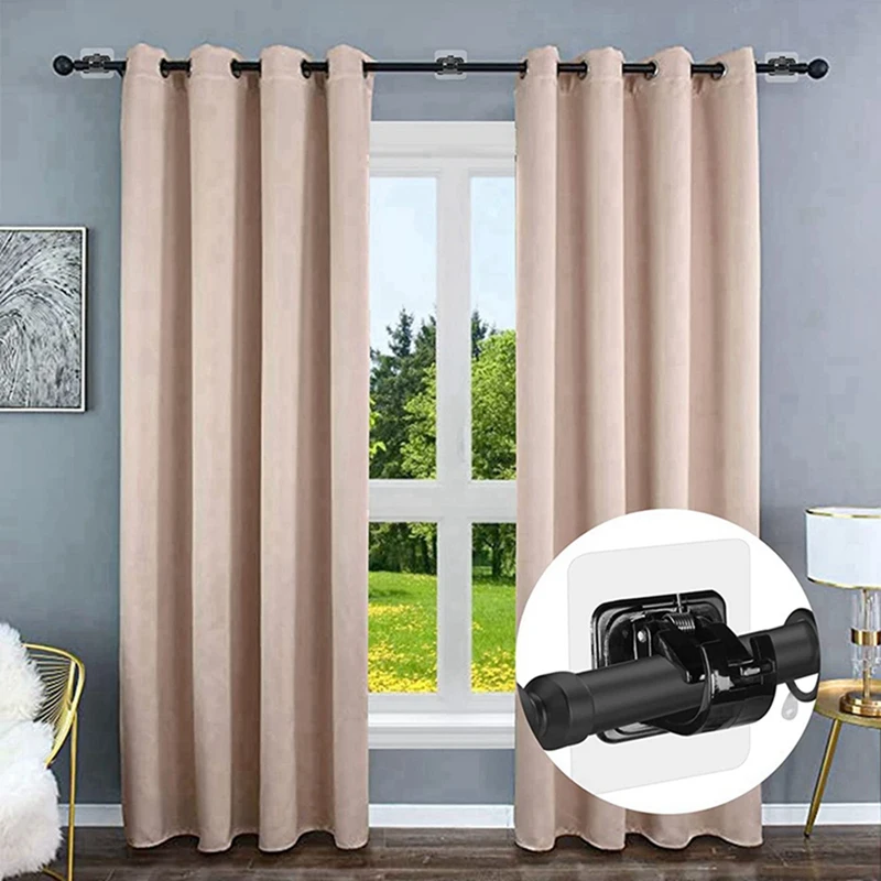 6 قطعة قضيب الستارة ذاتية اللصق قوس خالية من الأظافر قابل للتعديل ستارة الدش قضيب خطاطيف تعليق