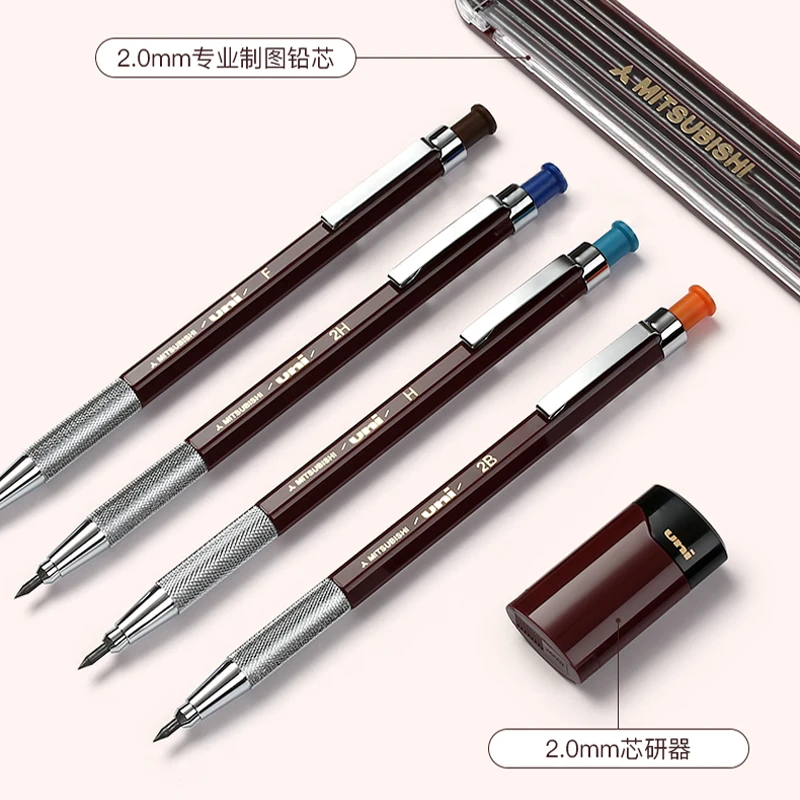 Japan UNI Drawing Pencil MH-500 Low Center of Gravity Metal Pen Holding Hexagonal Rod Sketch Art Special 2.0mm Painting Supplies