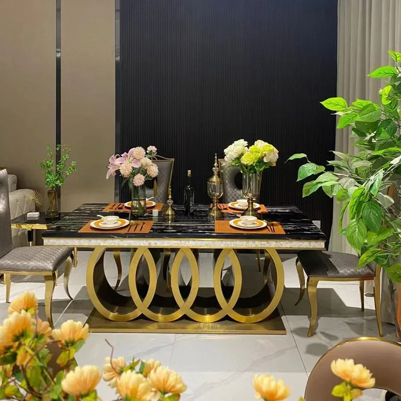 #Modern luxury rectangular marble dining table set 6/8 seater chair with stainless steel leg for dining room furniture view 3