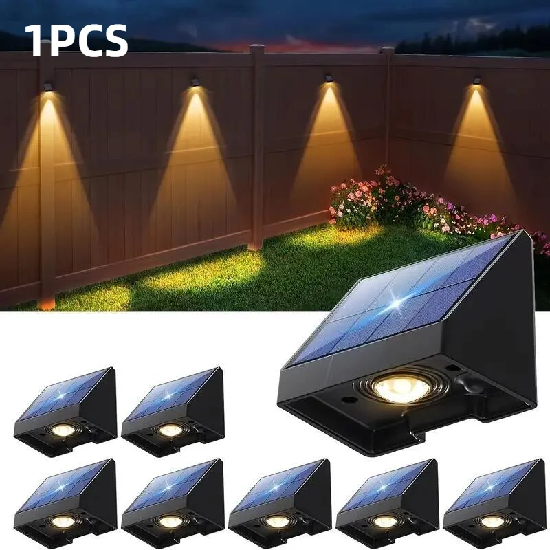 Solar Fence Light Outdoor Waterproof LED Deck Lamp Warm Wall Lights for House Step Deck Patio Backyard Garden Decoration