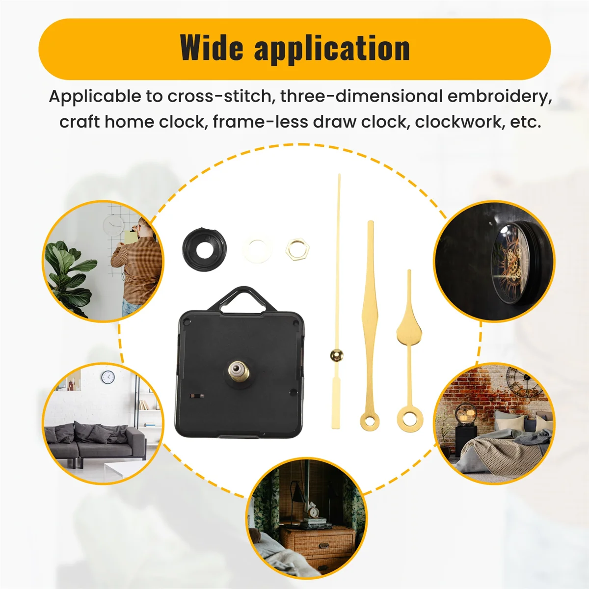 مجموعة آلية حركة ساعة الحائط ذاتية الصنع كوارتز غير موقوتة مع 3 استبدال أجزاء إصلاح الساعة الذهبية الصامتة