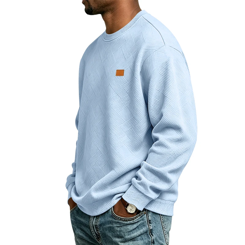 Men's Autumn and Winter One-Piece Knit Crewneck Sweatshirt, Casual Loose Simple Textured Solid Color Long-Sleeve Pullover