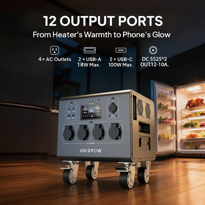 Factory 2662.4Wh LFP Battery Backup 4 3600W AC Outlets MPPT Wireless Charging Air Compressor Solar Generator for Camping