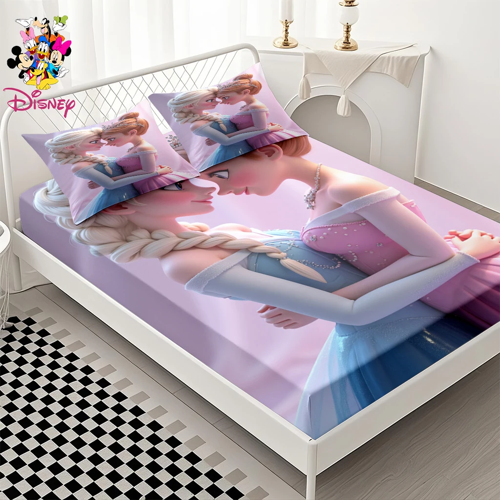 Ensemble de draps-housses princesse Disney la reine des neiges, Elsa et Anna, décoration douce et confortable pour la maison, pour chambres à coucher/chambre d'amis, ronde toute l'année, 2/3 pièces