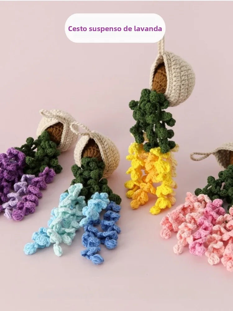 kit-de-material-para-croche-diy-cesto-pequeno-de-morango-cesto-suspenso-de-girassol-pingente-de-carro-com-planta-verde-aro