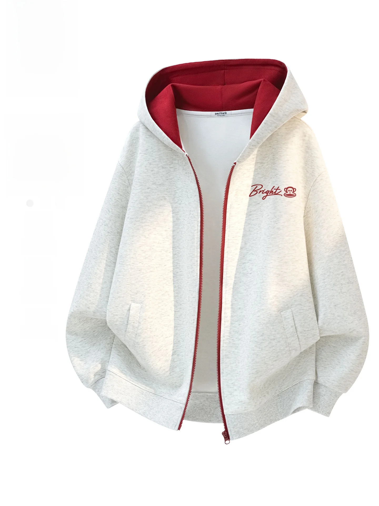 

M Hooded Zipper Cardigan Sweatirt Spring New American Sle Contrast Color Large Mouth Monkey Jaet