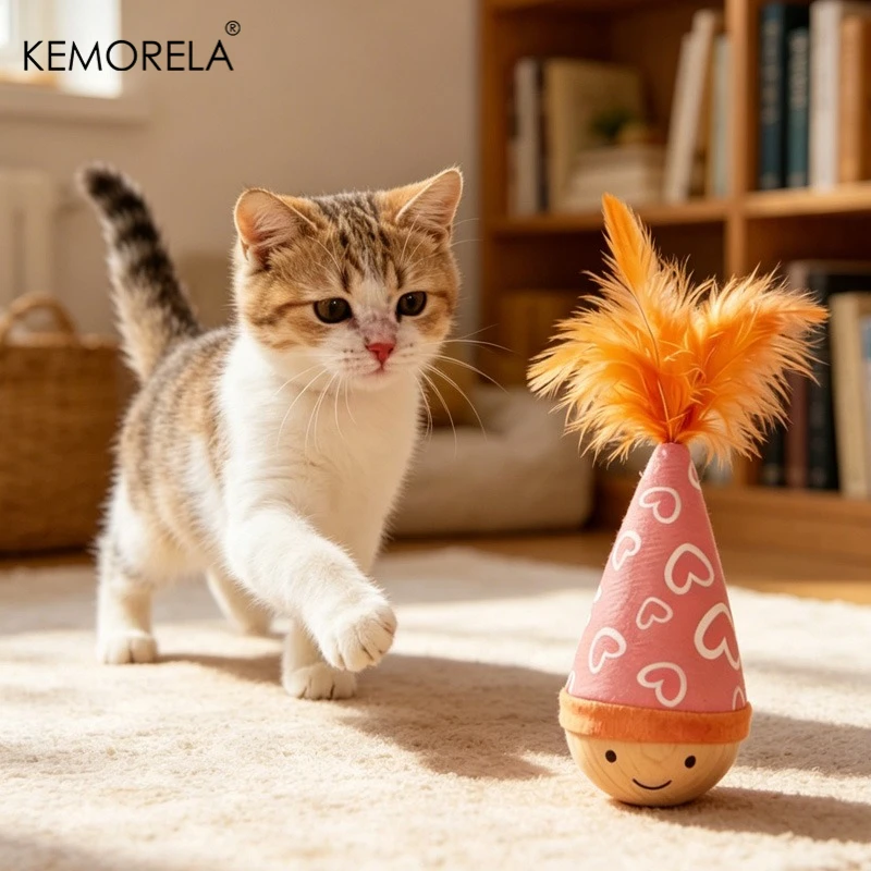 KEMORELA Schaukel-Katzenspielzeug, dynamisches, schüttelndes, interaktives Spiel, speziell für Katzen entwickelt, für unabhängiges Spielen, Haustierspielzeug im Feder-Stil – Detail 7
