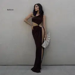 2022 Summer Sexy Oblique Shoulder Sleeveless Cut Out Slit Maxi Dress Elegant Women Party Club Dresses Female New