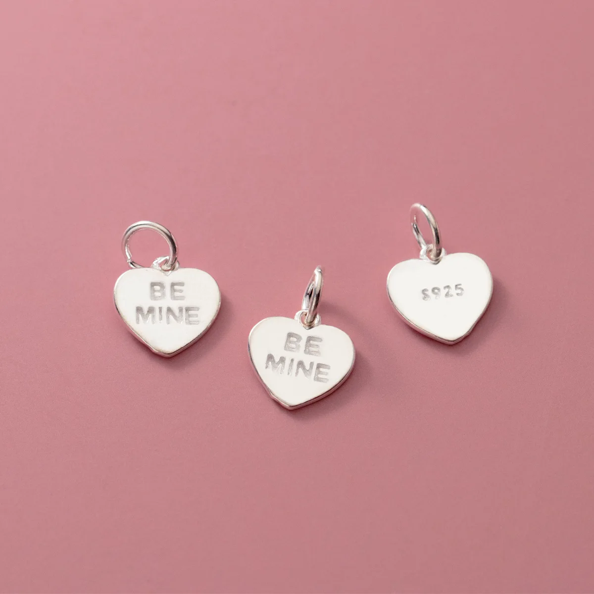 1pc/Lot 925 Sterling Silver Sweet Alphabet Heart Couple Charms 10mm 10.8mm BE MINE S925 Silver Pendants DIY Jewelry Accessories