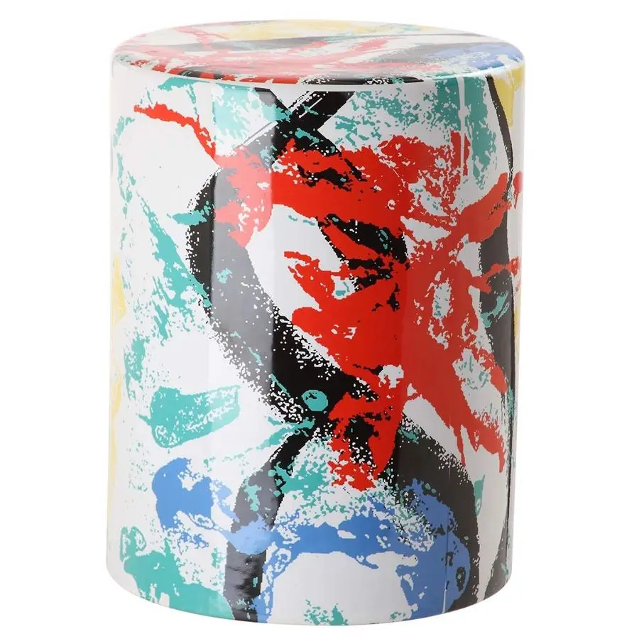 Taburete de Jardín Decorativo de Cerámica Abstracta Moderna Kes, Multicolor