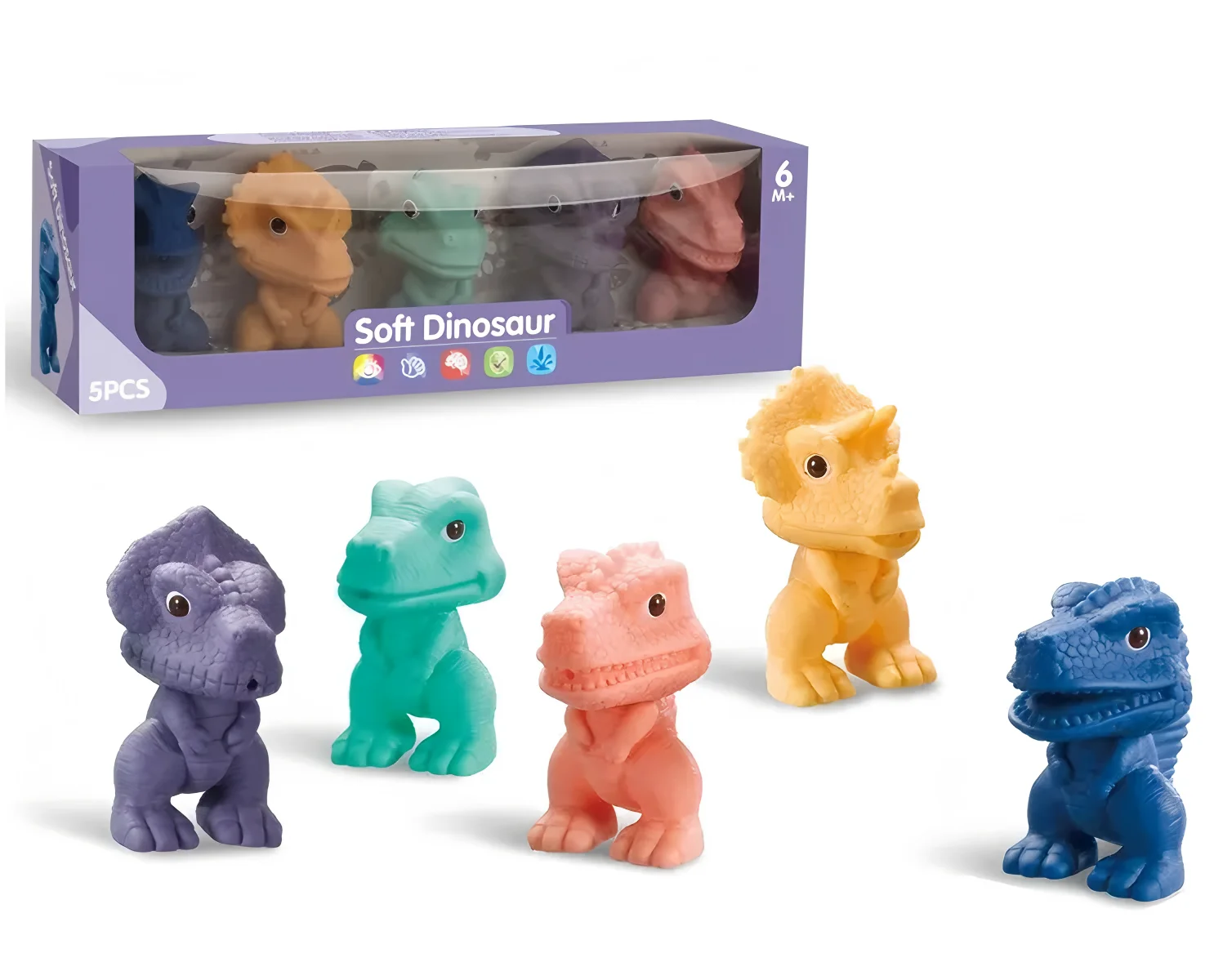 Ungiftiger Cartoon-Dinosaurier, weiches Gummi-Dinosaurier-Badespielzeug für Babys von 1–3 Jahren, pädagogisches schwimmendes Wasserspielset, Duschspielzeug