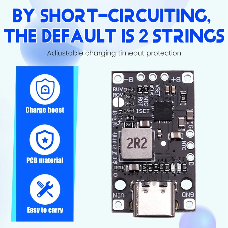 3,7 V 2S Lithium-Batterie-Lade-Boost-Modul Typ C unterstützt QC-Schnellladung mit symmetrischer LED-Anzeige