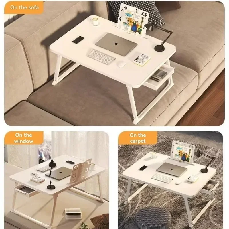 %Foldable Small Table, Dormitory Study Desk, Student Desk, Computer Desk, with Cup Holder, Drawer
